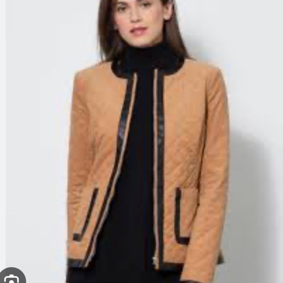 Etcetera Tan Black Quilted Faux Leather Trim Women's Jacket Size 6 - Picture 3 of 11